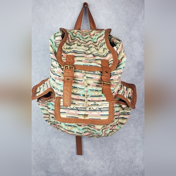 Olsenboye Tribal-Print Cotton ornamented School office College Backpack - Picture 3 of 16